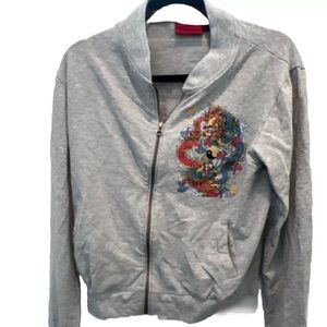 New Woman Kids Silver Dragon Bomber Jacket Gray Dragon Sz 2XL